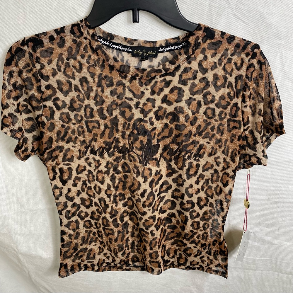 NWT Baby Phat Mesh Leopard-Print Top